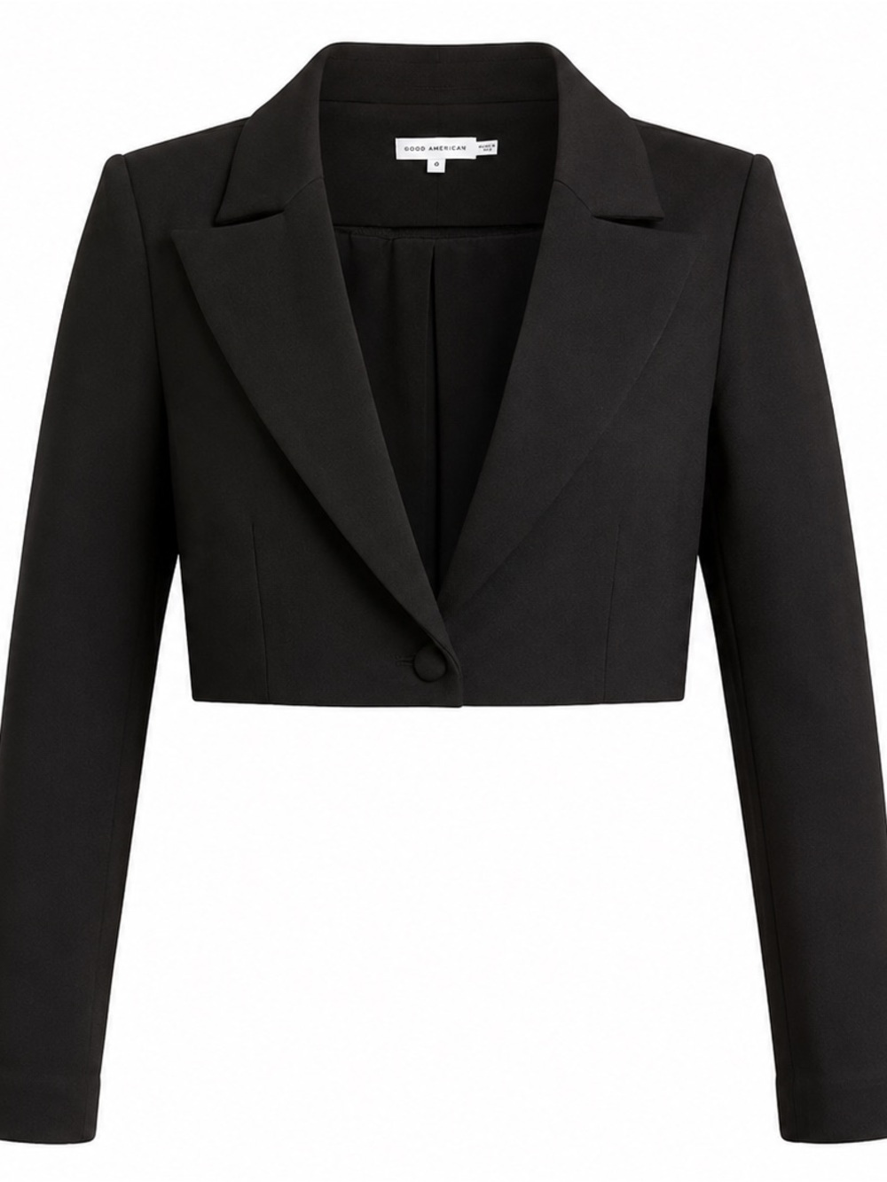 Good American Black Cropped Single-Button Blazer